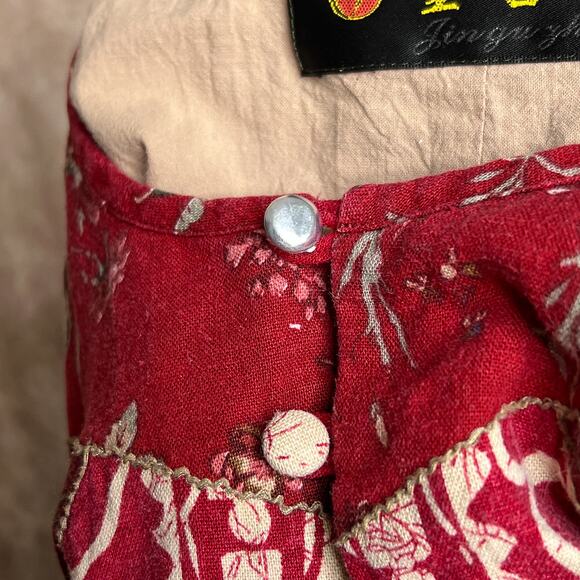 Vintage 90s Jing Gu Zhai Floral Patchwork Fit & Flare Maxi Dress Sleeveless Red - Picture 5 of 8